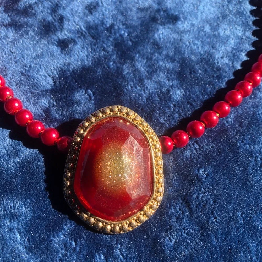 Handcrafted repurpose faceted glitter dome pendant Czech glass Pearl necklace